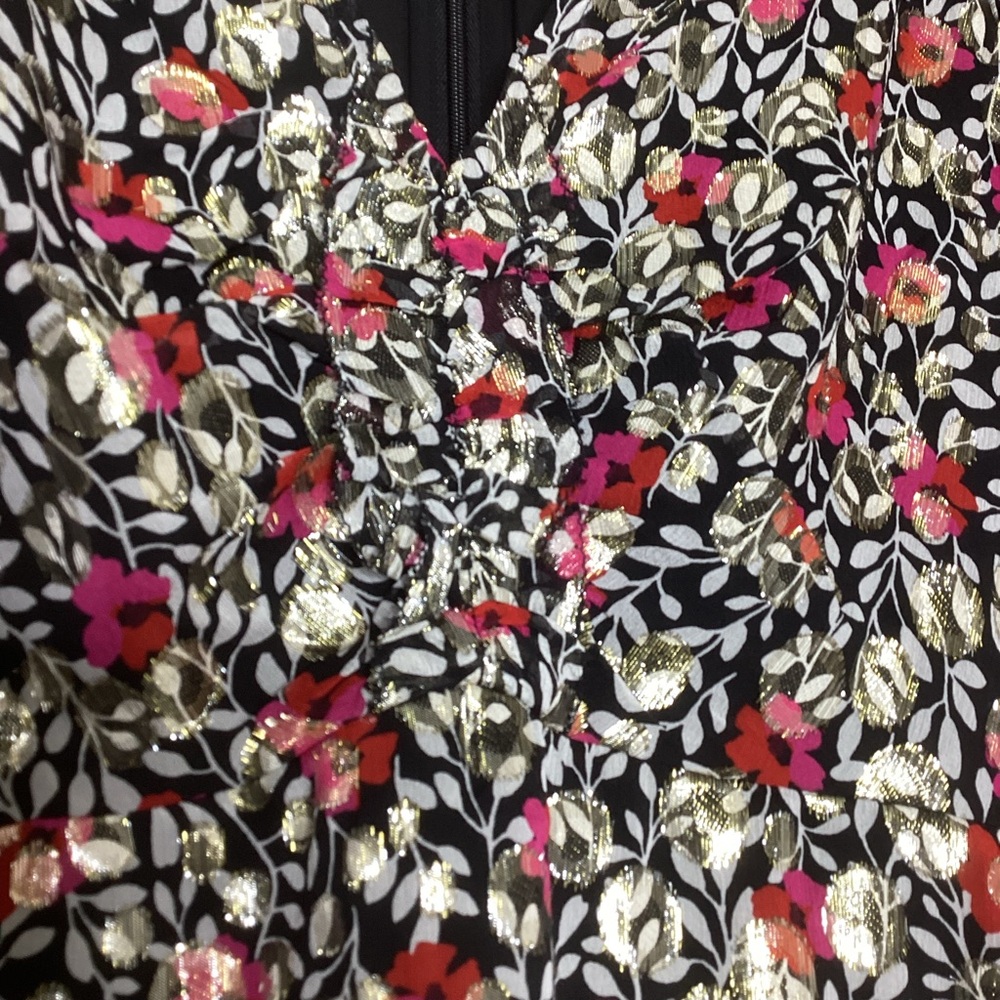 Kate Spade Black Floral Dress Silk Metallic Sz 4 - Picture 8 of 12
